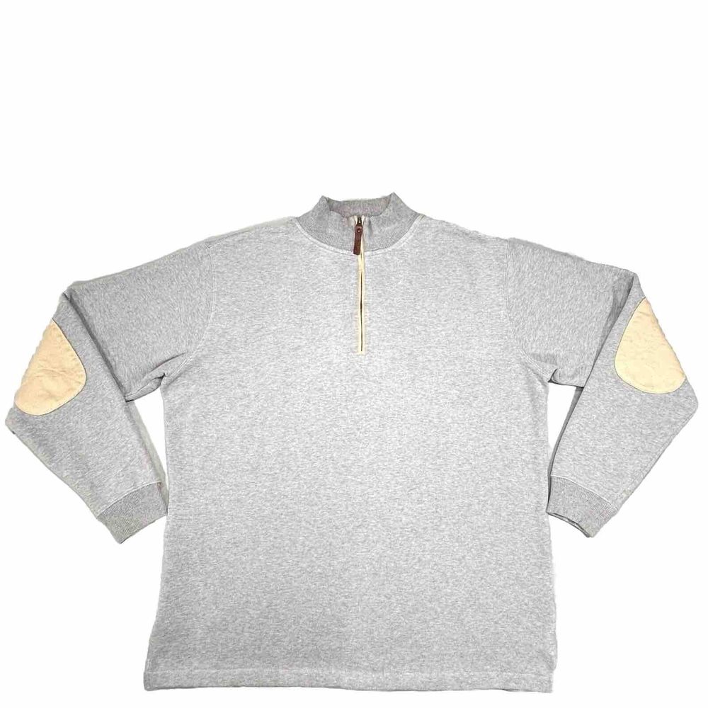 Woolrich Sweater Mens L Gray Cotton Fleece Preppy Grandpa Casual Elbow Patch VTG